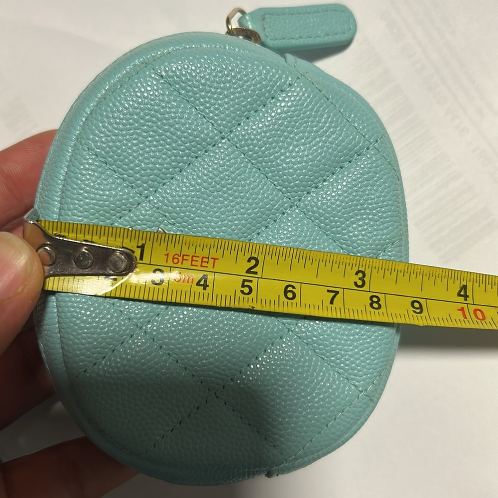 CHANEL Caviar Quilted Zip Around Classic O Coin Purse Tiffany Blue Rare Edition - Picture 12 of 13